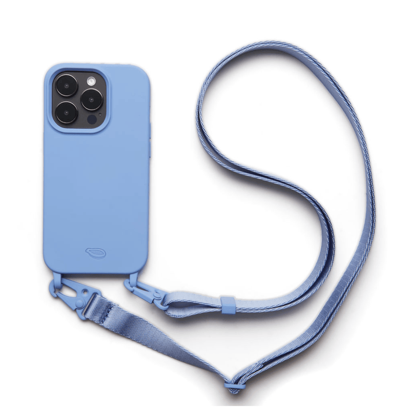 Case Aurora azul celeste com alca larga e ganchos de metal