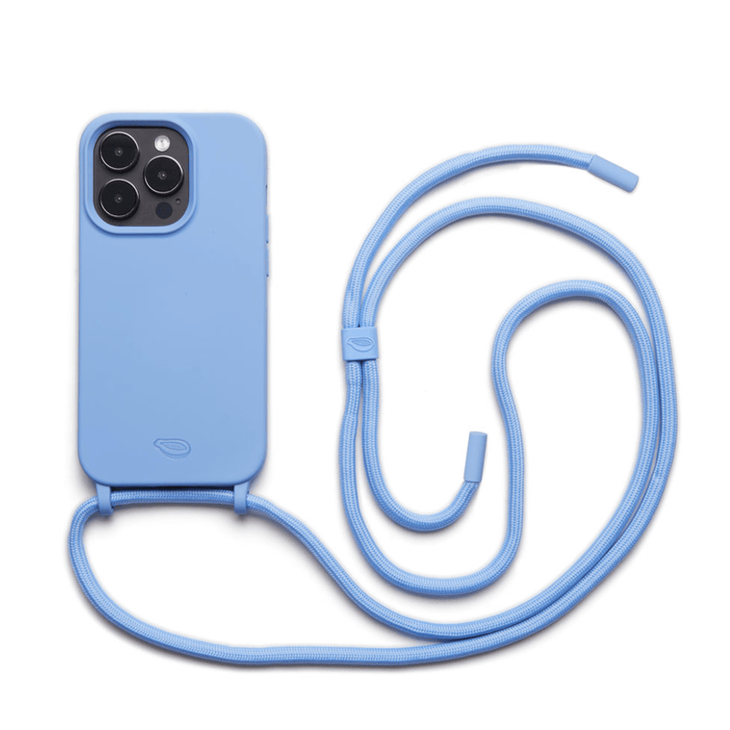 Case Odara azul celeste com cordinha fina e ponteiras de metal