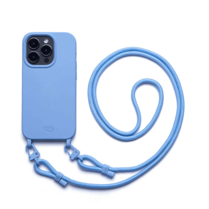 Case Nora azul celeste com cordinha fina e ganchos de metal